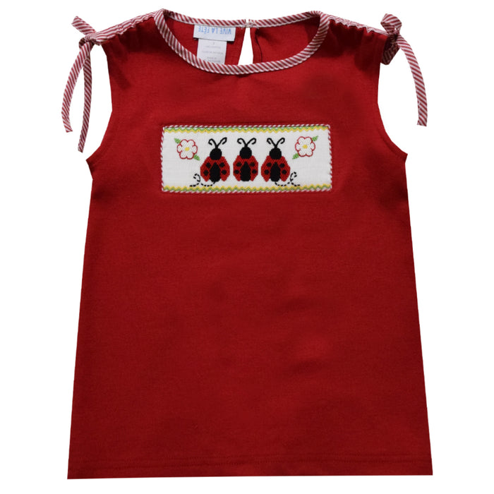 Ladybugs Smocked Red Knit Girls Knit Top With Lace - Vive La Fête - Online Apparel Store