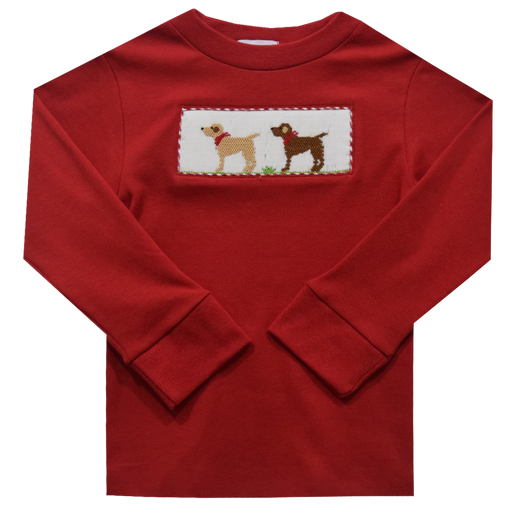 Labrador Smocked Solid Red Knit Long Sleeve With Rib Cuff Boys Tee Shirt - Vive La Fête - Online Apparel Store
