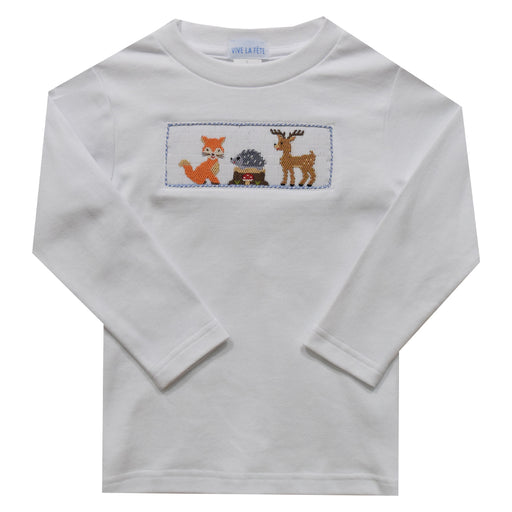 Woodland Friends Smocked White Knit Long Sleeve Boys Tee Shirt - Vive La Fête - Online Apparel Store