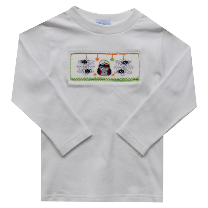 Trick Or Treak Smocked White Knit Long Sleeve Boys Tee Shirt - Vive La Fête - Online Apparel Store
