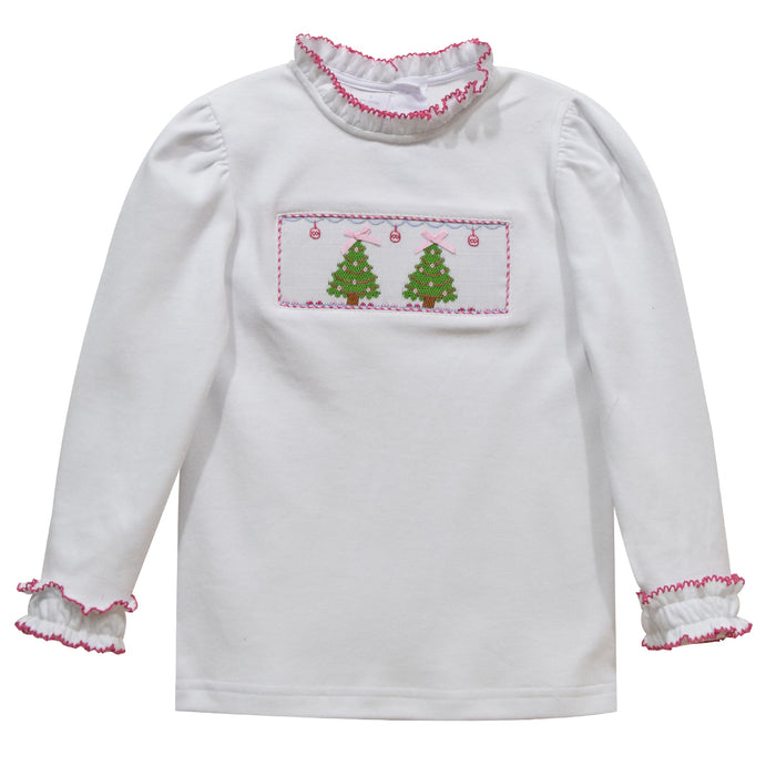 Cristmas Tree Smocked White Knit Long Sleeve - Vive La Fête - Online Apparel Store