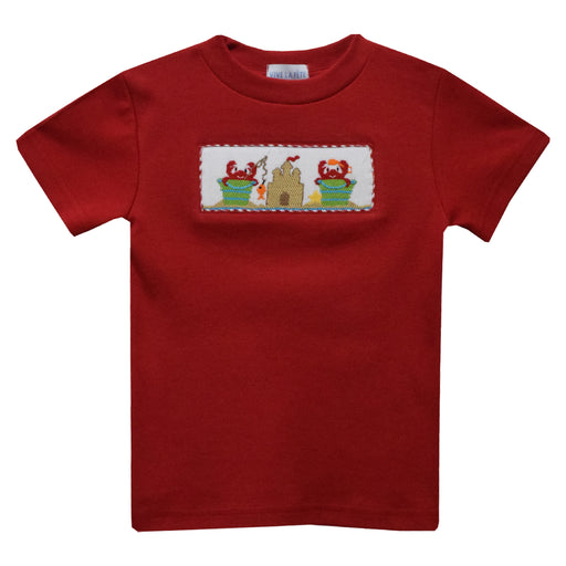 Castle and Sand Pail Beach Smocked Red Knit Short Sleeve Boys Tee Shirt