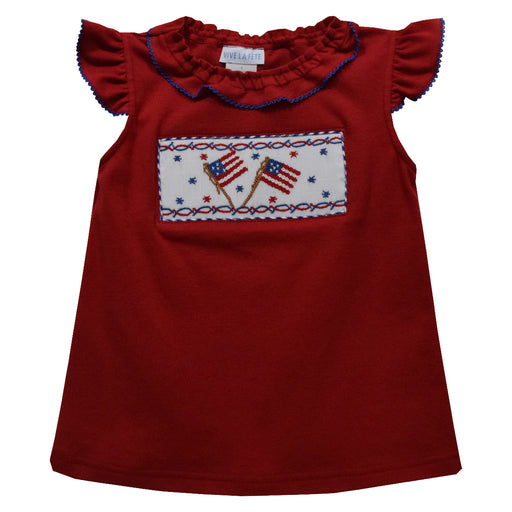 Party 4th July Smocked Red Knit Angel Wing Sleeve Ruffle Collar Blouse