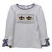 Mardi Gras Smocked White Knit Long Sleeve Girls Blouse With Rib Cuffs