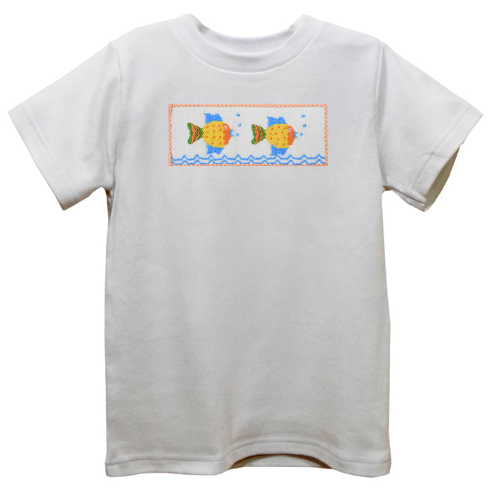 Fishing White Knit Short Sleeve Boys Tee Shirt