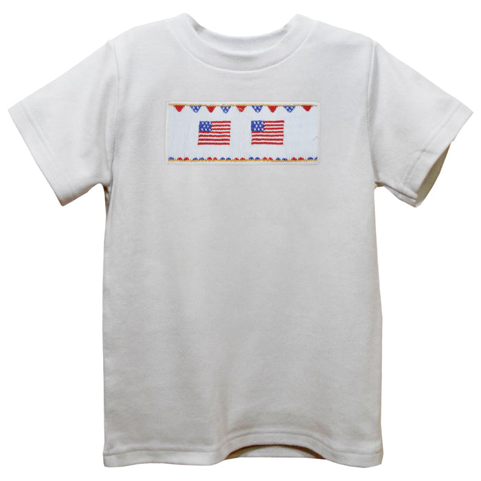 4Th Of July White Knit Short Sleeve Boys Tee Shirt