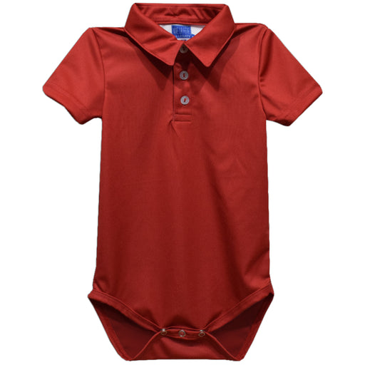 Red Solid Fly Knit Short Sleeve Polo Onesie