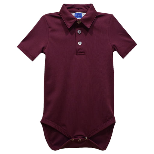 Maroon Solid Fly Knit Short Sleeve Polo Onesie
