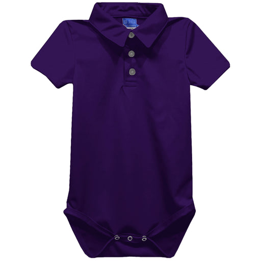 Purple Solid Fly Knit Short Sleeve Polo Onesie