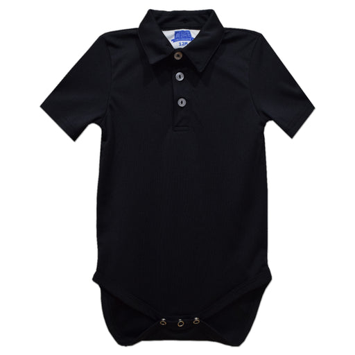 Black Solid Fly Knit Short Sleeve Polo Onesie
