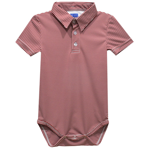 Red Fly Knit Pencil Stripe Short Polo Onesie