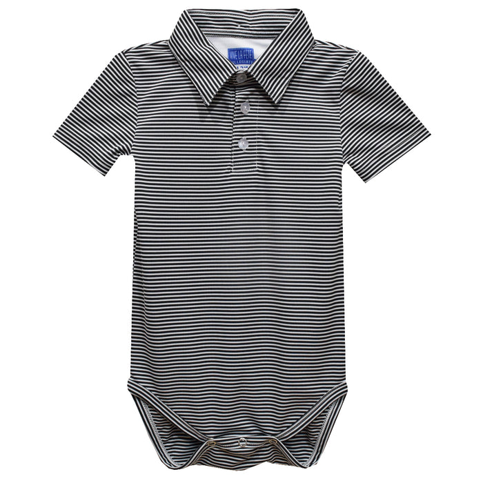 Black Fly Knit Pencil Stripe Short Polo Onesie