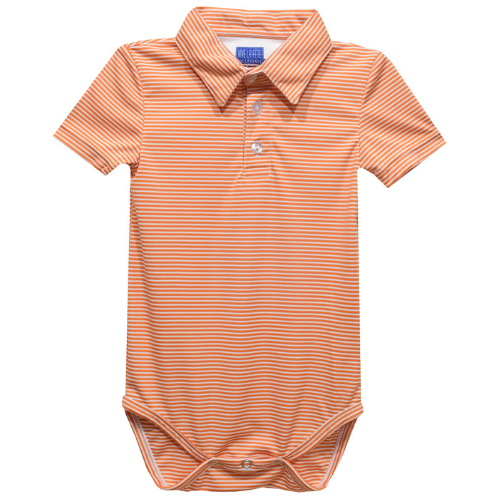 Orange Fly Knit Pencil Stripe Short Polo Onesie