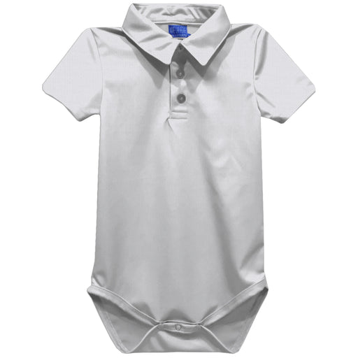 White Solid Fly Knit Short Sleeve Polo Onesie