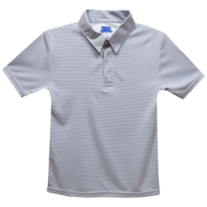 Gray Fly knit Pencil Stripe Short Sleeve Polo