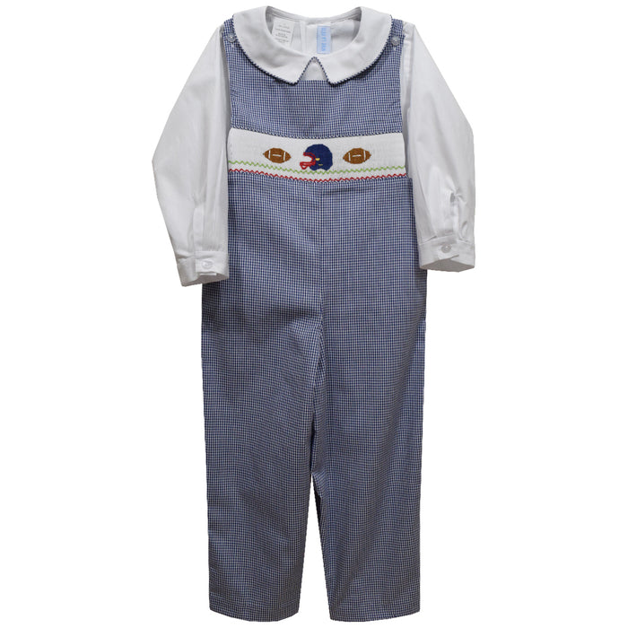 Navy Football Smocked Navy Check Boys Long Jon Jon and Shirt Long Sleeve