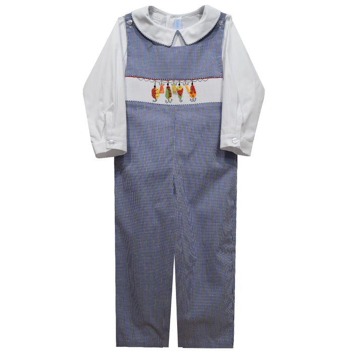 Lures Smocked Navy Check Boys Long Jon Jon and Shirt Long Sleeve