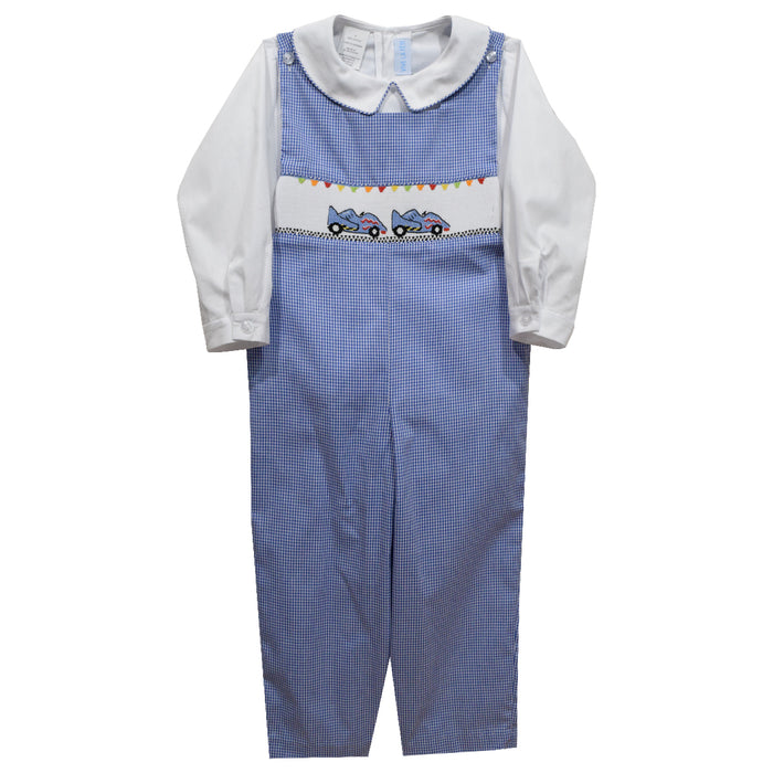 Race Car Smocked Royal Check Boys Long Jon Jon and Shirt Long Sleeve