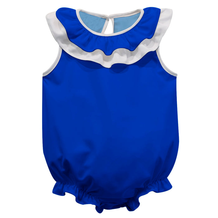 Royal and White Sleeveless Ruffle Onesie Bodysuit