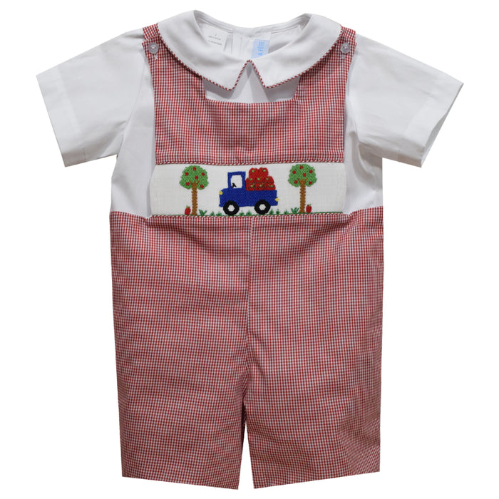 Apple Truck Smocked Red Check Short Sleeve Boys Shortall and Shirt