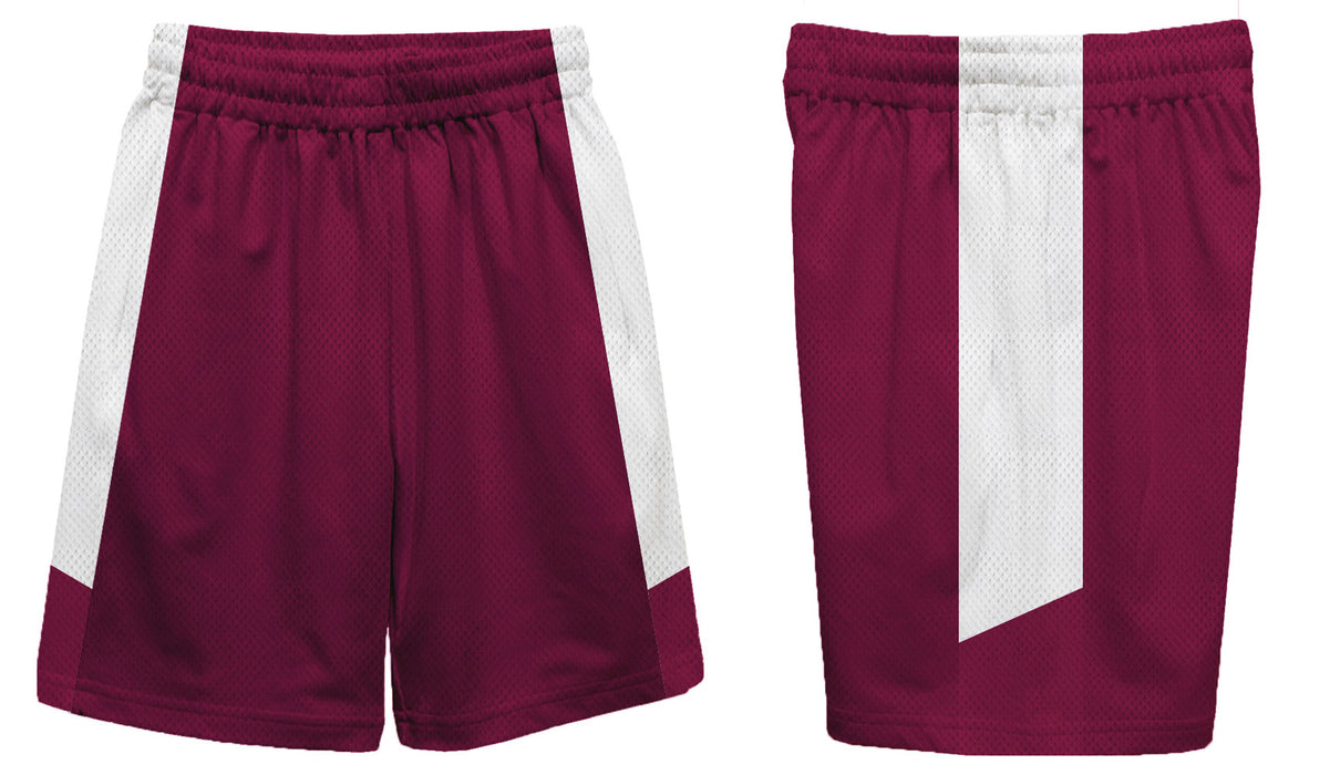 White Stripes Boys Solid Maroon Athletic Mesh Short - Vive La Fête - Online Apparel Store