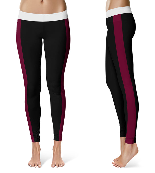 Maroon Stripes Women Black Yoga Leggings 2 Waist Tights" - Vive La Fête - Online Apparel Store