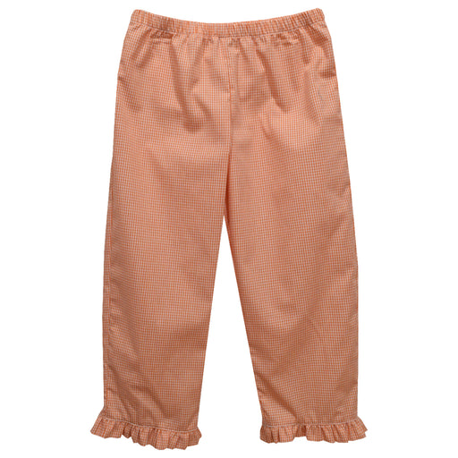 Orange Gingham Girls Ruffle Pant With Pocket