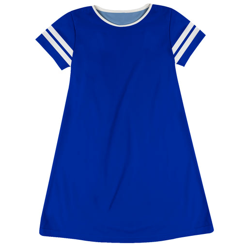 Royal and White Short Sleeve A-Line Dress