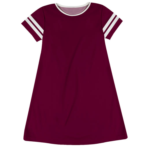 Maroon and White Short Sleeve A-Line Dress