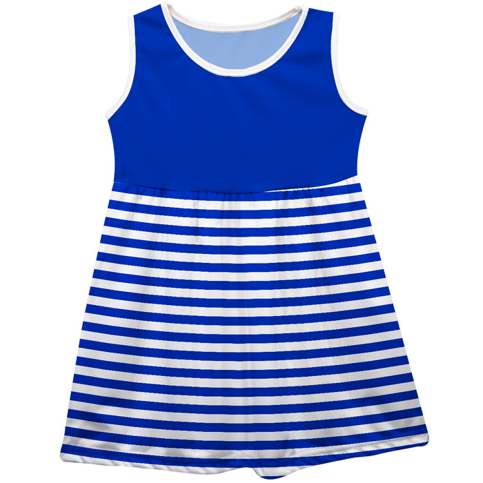 Royal and White Sleeveless Tank Dress Stripes on Skirt