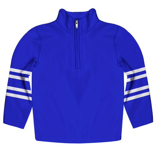 Royal and White Quarter Zip Pullover Stripes on Sleeves
