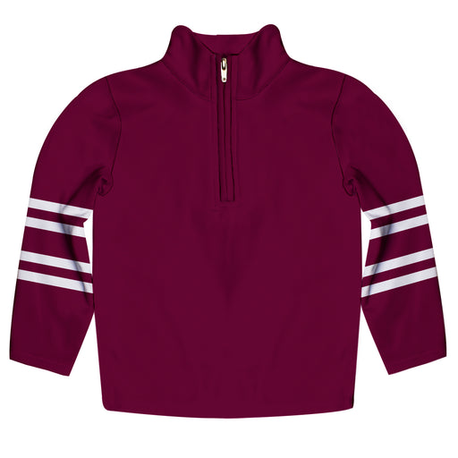 Maroon and White Quarter Zip Pullover Stripes on Sleeves