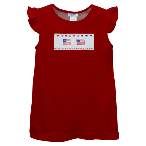 4Th Of July Red Knit Angel Wing Sleeves Girls Tshirt