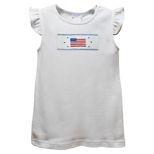 4th of July White Knit Angel Wing Sleeves Girls Tshirt