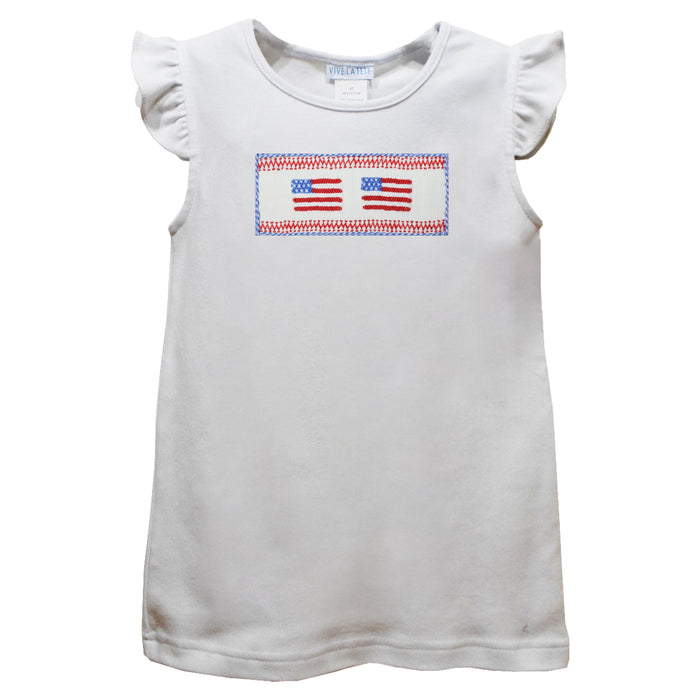 4Th Of July White Knit Angel Wing Sleeves Girls Tshirt