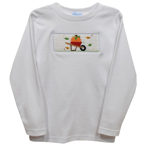 Pumpkin Cart White Knit Long Sleeve Boys Tee Shirt