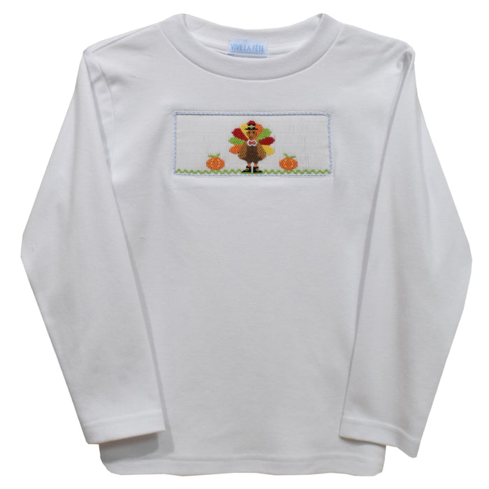 Thanksgiving White Knit Long Sleeve Boys Tee Shirt