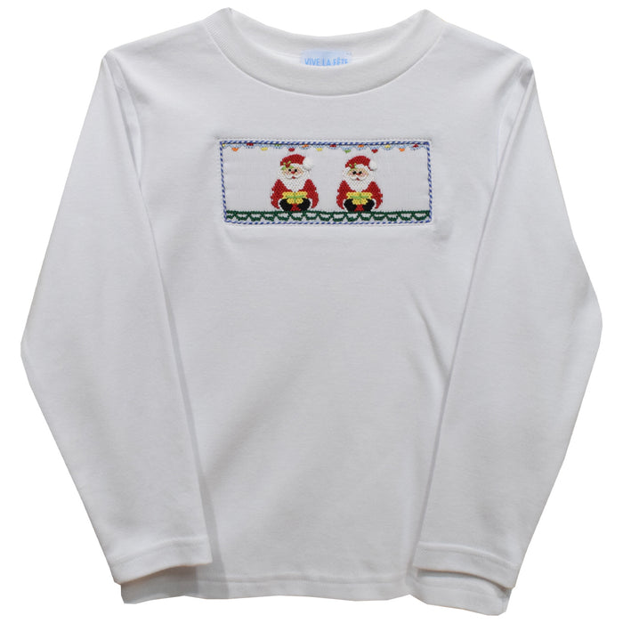 Santa Claus White Knit Long Sleeve Boys Tee Shirt