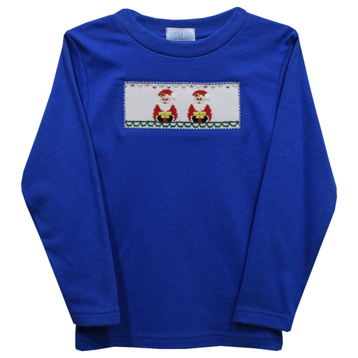 Santa Claus Smcoked Royal Blue Knit Long Sleeve Boys Tee Shirt