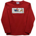 Santa Sleigh Smocked Red Knit Long Sleeve Boys Tee Shirt