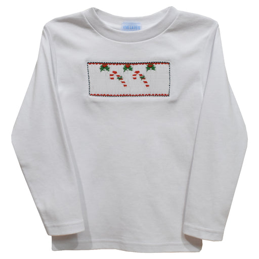 Candy Canes White Knit Long Sleeve Boys Tee Shirt