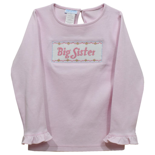 Big Sister Smocked Light Pink Knit Ruffle Long Sleeve Girls Tee Shirt