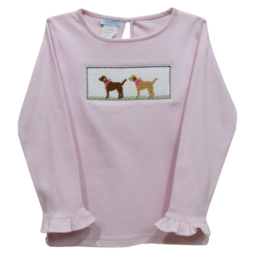Labrador Smocked Light Pink knit Ruffle Long Sleeve Girls Tee Shirt