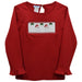 Santa Faces Smocked Red Knit Ruffle Long Sleeve Girls Tee Shirt