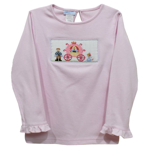 Princess and Prince Smocked Light Pink Knit Ruffle Long Sleeve Girls Tee Shirt