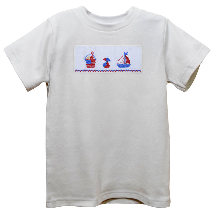 At the Beach White Knit Short Sleeve Boys Tee Shirt