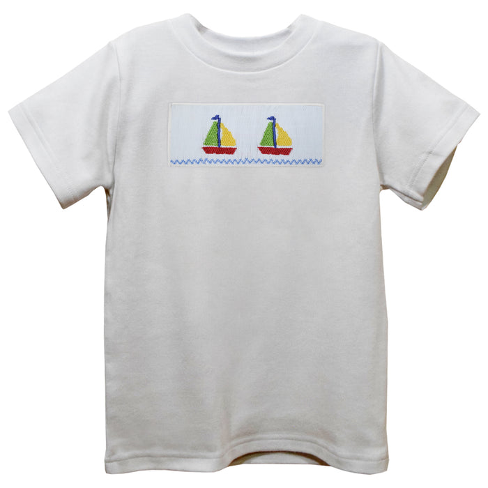 Boat White Knit Short Sleeve Boys Tee Shirt
