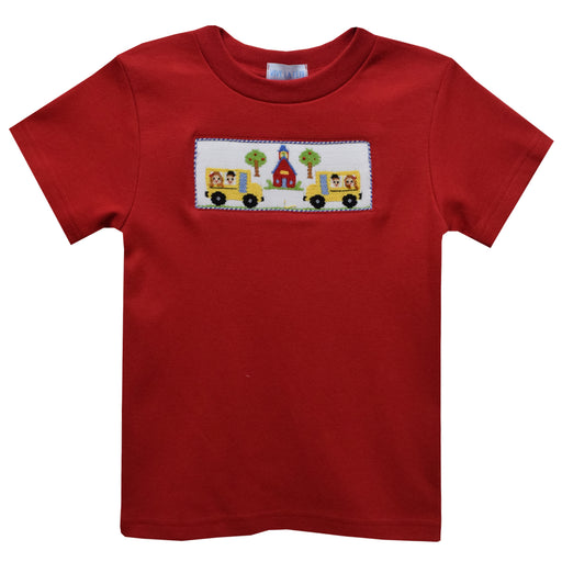 Back to School Smocked Red Knit Short Sleeve Boys Tee Shirt