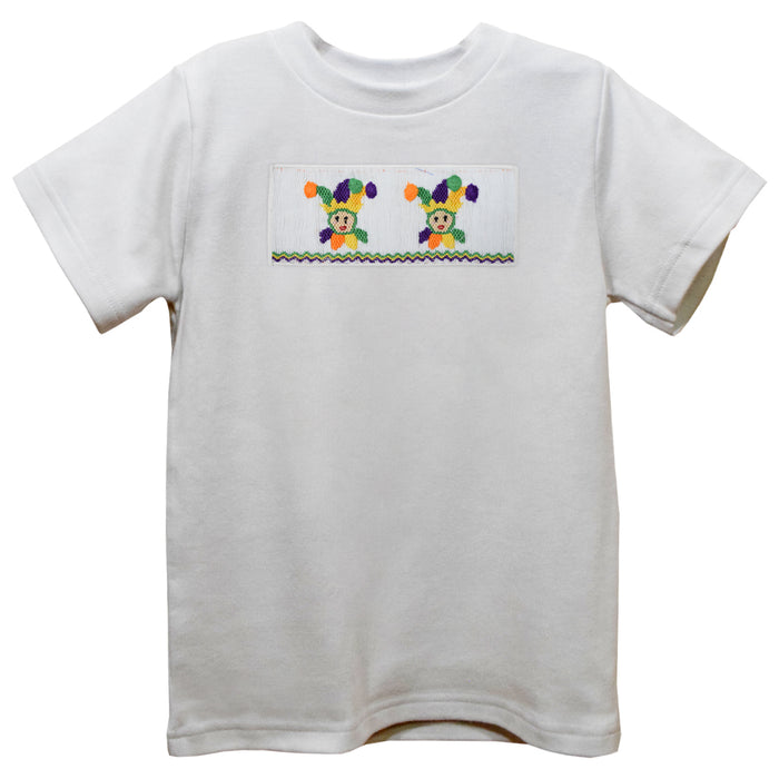 Mardi Grass White Knit Short Sleeve Boys Tee Shirt