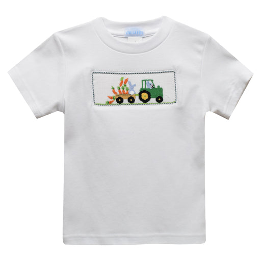 Rabbit And Tractor White Knit Short Sleeve Boys Tee Shirt